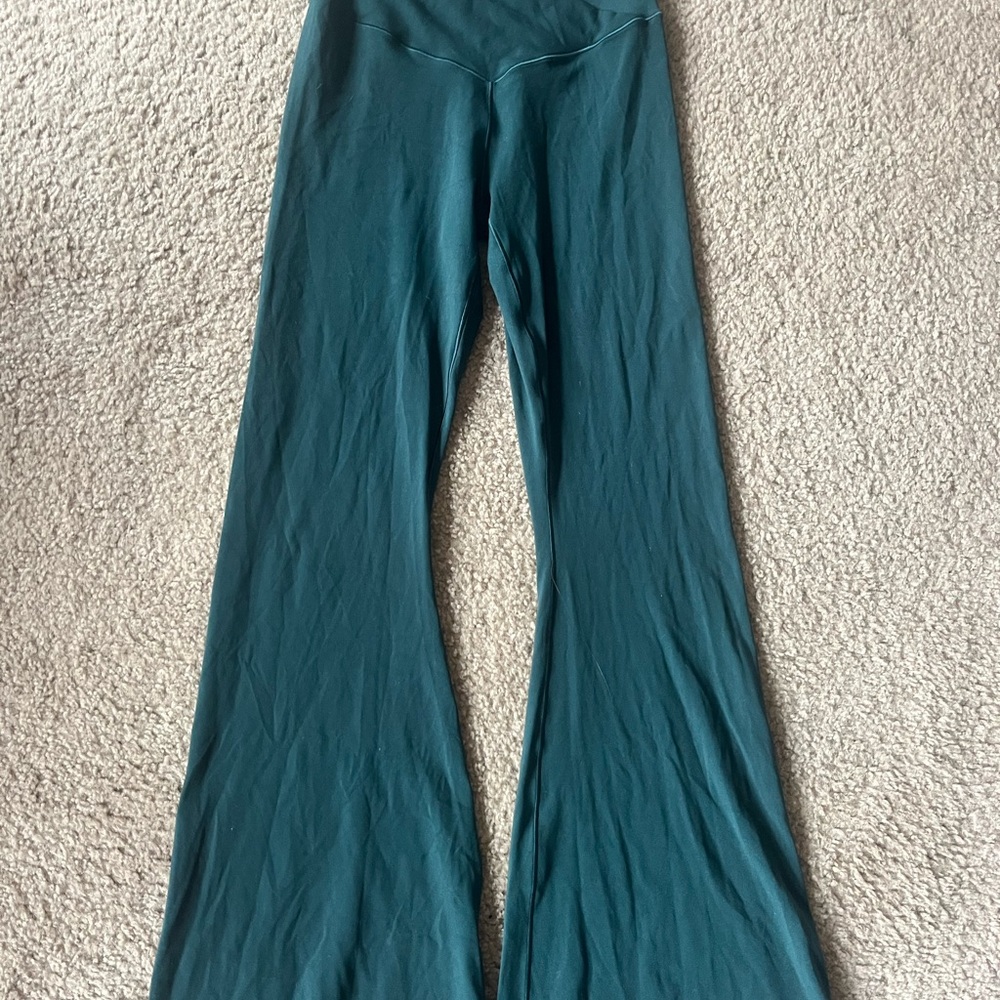 Aerie Green Flare Pants with Stretchy Fabric